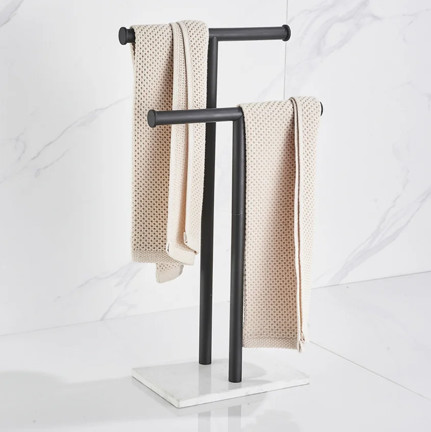 Stainless steel marble towel rack paper holder Vertical floor removable desktop shelving double rod non-punching storage shelf