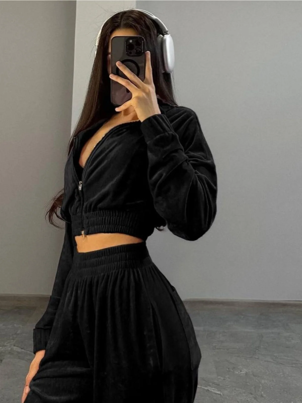 

Faionable Zipper ort Top And Pants Set Casual Long Pants Ensemble for Young Women Spring Season Two-Piece Suit
