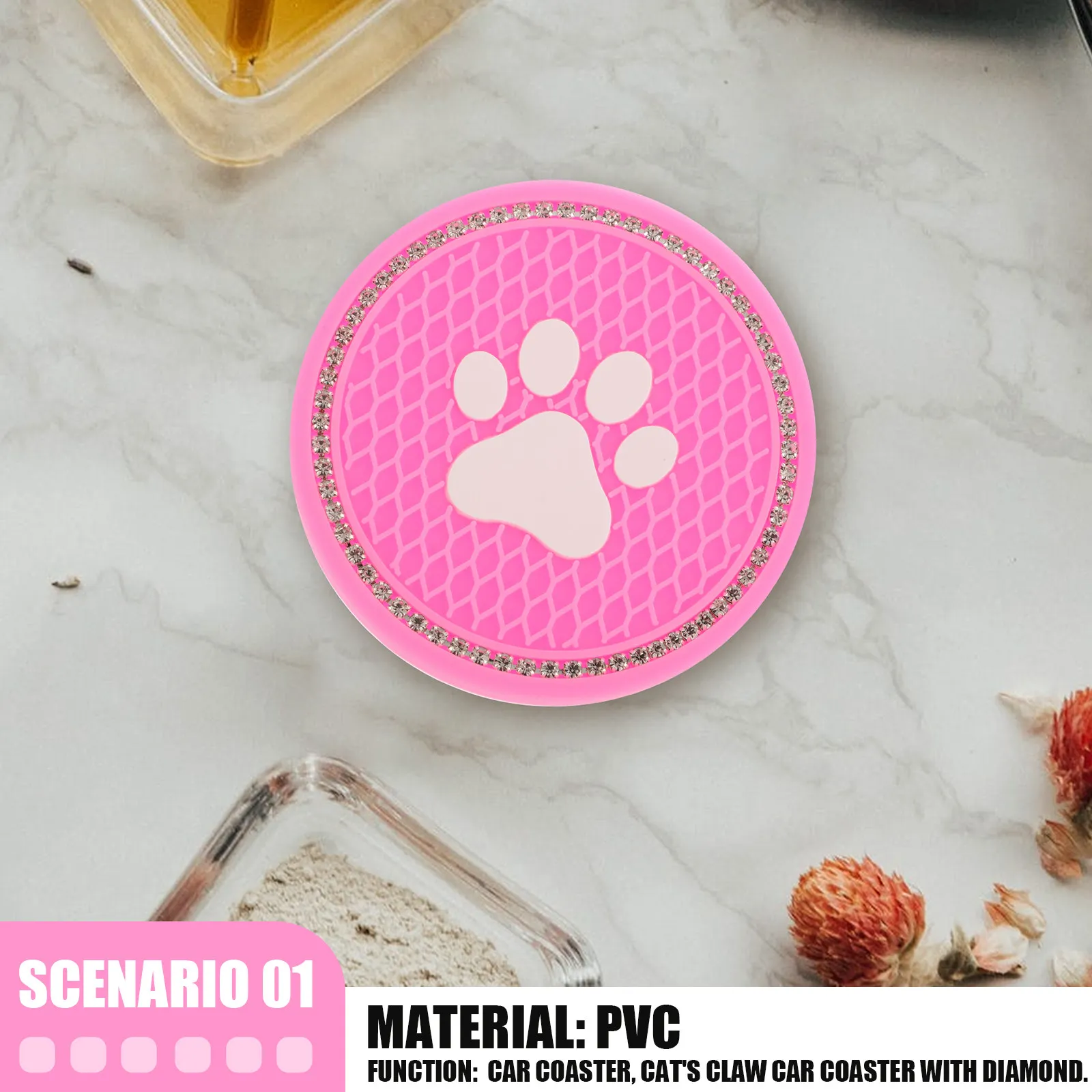 2Pcs Car Cup Pad Diamond Pattern Heat Resistant Non Slip Car Coasters for Vehicle Interior Protection Scratch Proof Eco Friendly
