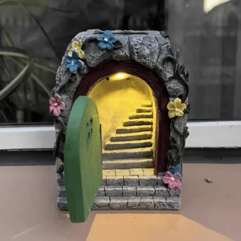 

Fairy Garden Door Cute Resin Open Door Fairy Statue Solar Powered Outdoor Landscape Statues Glow in the Dark Fairy Garden