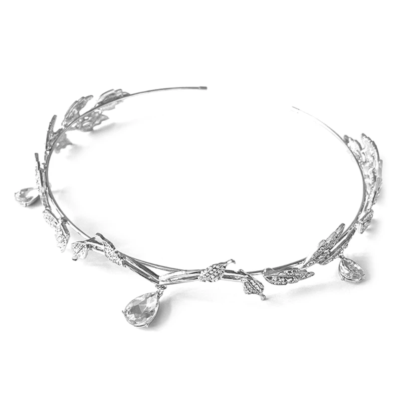 

Luxurious Baroque Headband Metal Silver Leaf Hair Hoop for Wedding Bride N58F