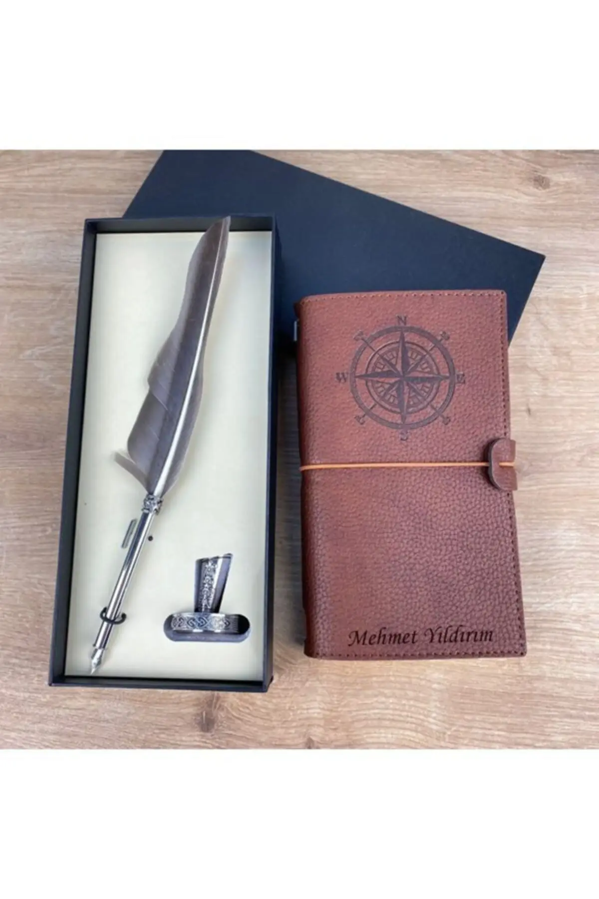 Uras Leather Memoir Book And Real Bird Feather Divit Fountain Pen Set Sketchbook Handmade Book