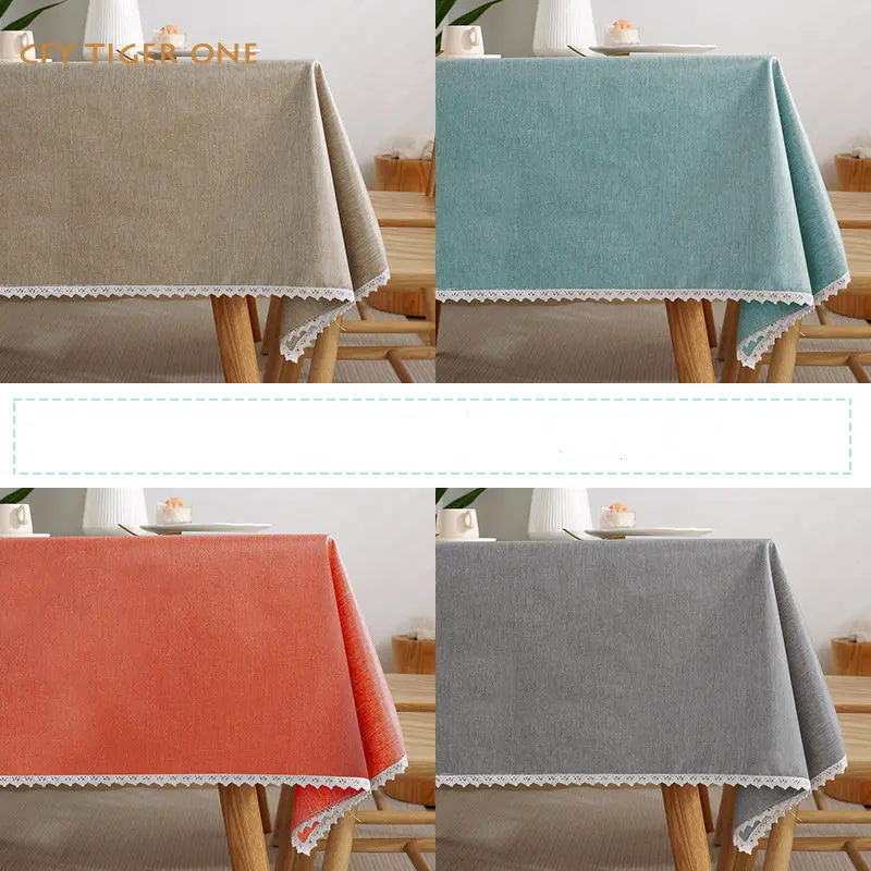 

American Cotton Linen Solid Waterproof and Oil-proof Tablecloth Antifouling Rectangular Tablecloth with Tassel Table Cover