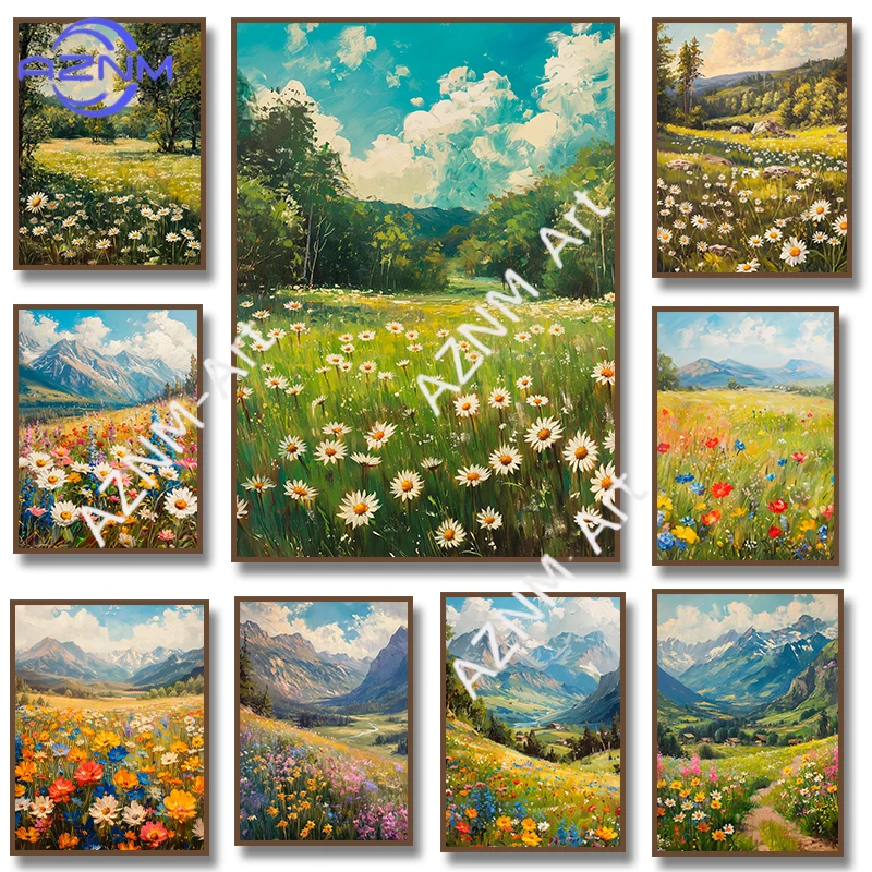 Wildflower Field Natural Daisy Floral Colorful Summer Poste 
