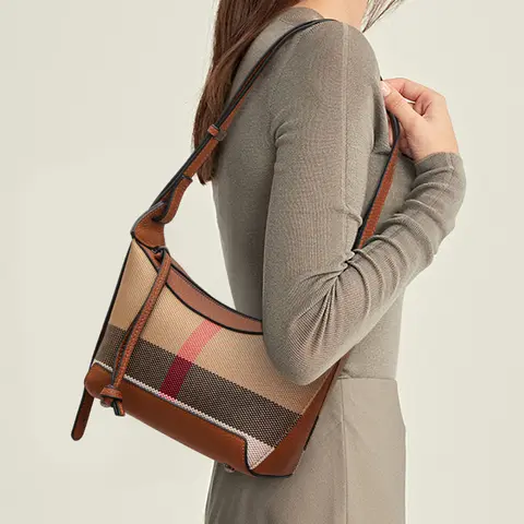 Aidrani Checkered Canvas & Leather Hobo: Distinctive Pattern, Brand Sophistication