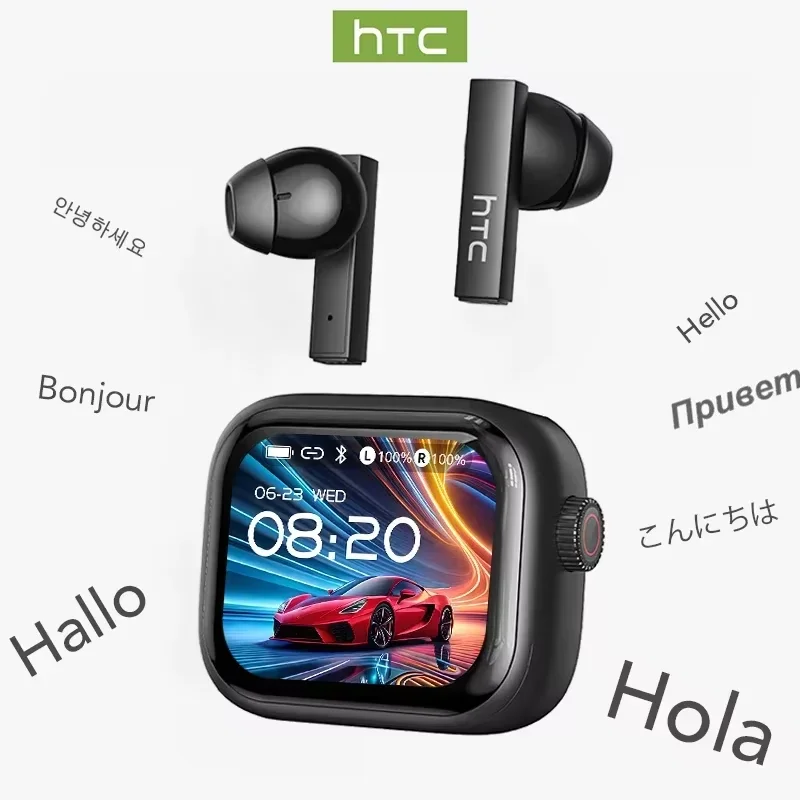 [Ultra HD Screen] HTC NE40 Earphones Bluetooth V6 TWS Sports Wireless Headphones AI Translator Earbud In-Ear Noise Reduction Mic