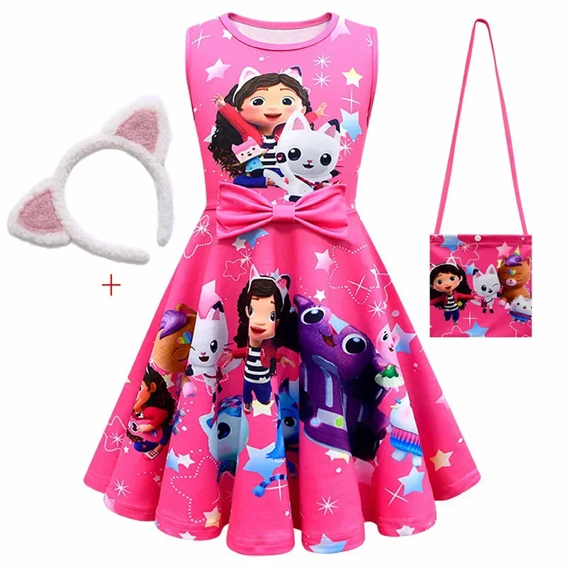 Gabby Cats Kids Clothes Girls Gabby'S Dollhouse Dress Summer Sleeve Bow Sundress Toddler Girls Birthday Party Princess Dresses