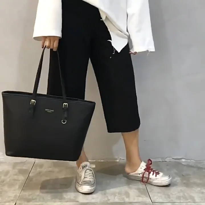 

Luxury Women Large Pure Color Leather Tote Bag A4 Laptop-Compatible Shoulder Shopper Bag Commute Business Trips Shopping Sprees