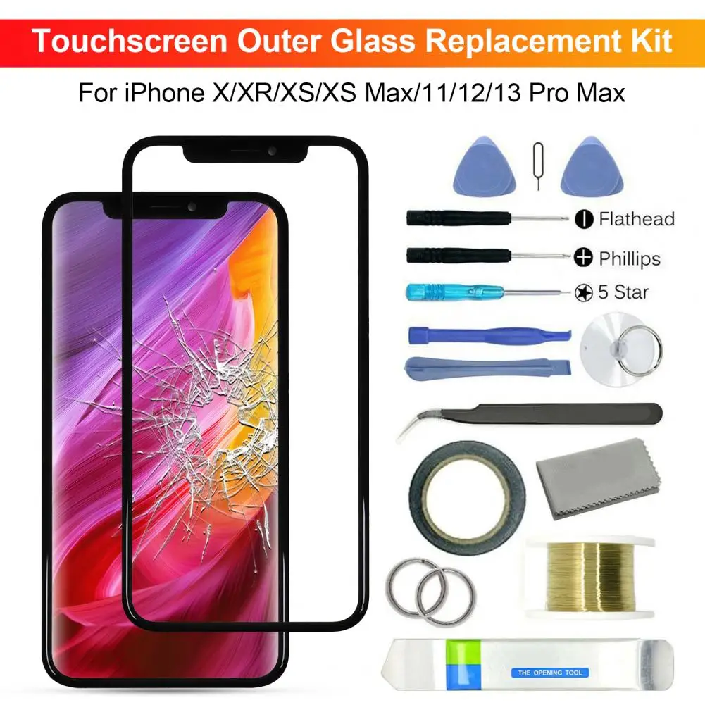 Front Glass Screen Durable Screen Outer Glass Lens Replacement Repair Kit For IPhone X/XR/XS/XS Max/11/12/13 Pro Max