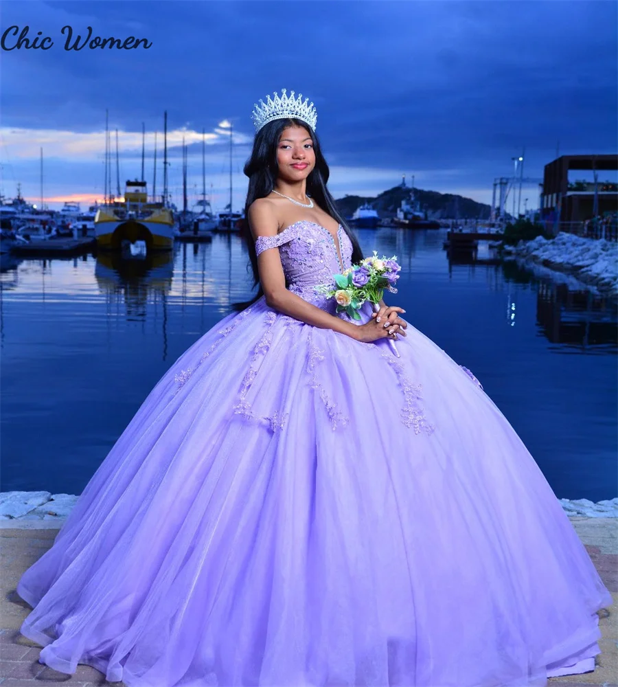 Vestidos De quinceañera Lila De hadas 2025, Vestidos De encaje De