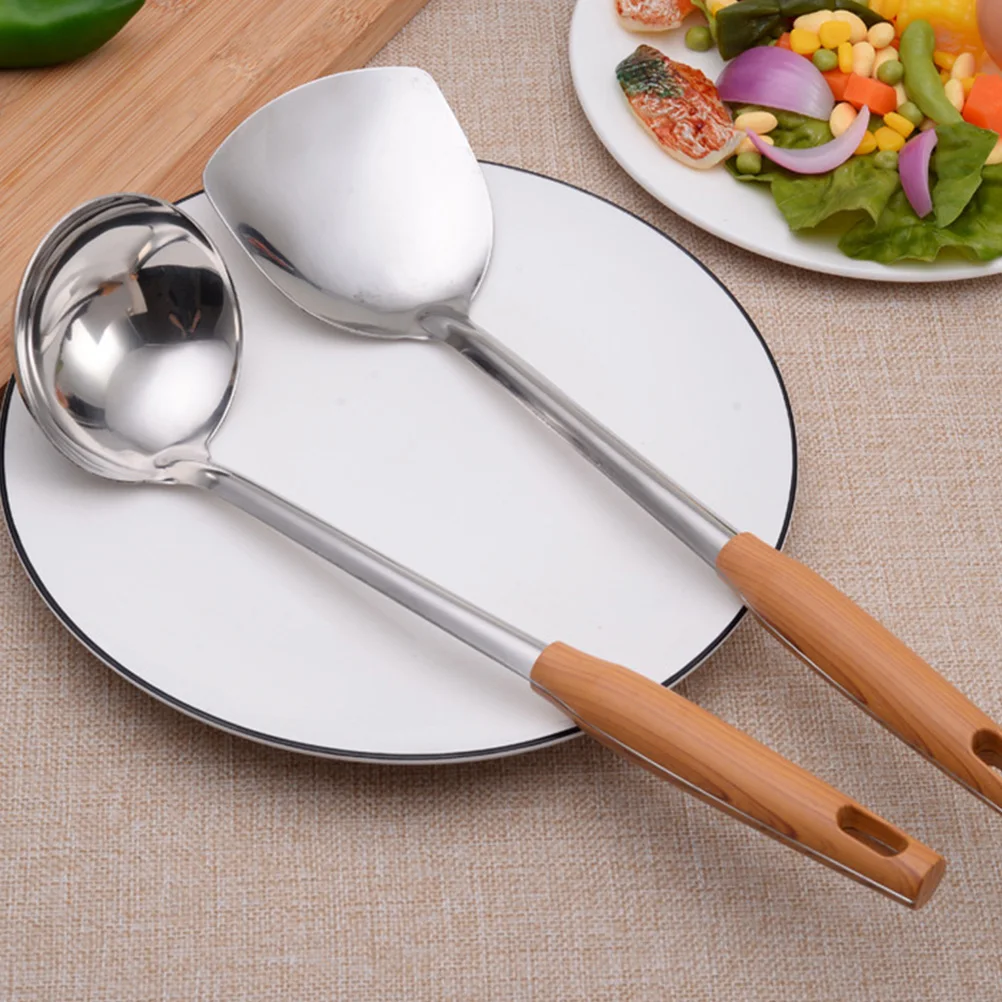 

Ergonomic Stainless Steel Home Handle Kitchen Utensil Lightweight Portable Wok Spatula Fine Polished Hanging Hole Design
