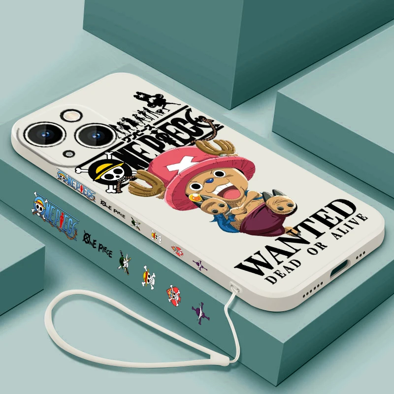 Cartoon L-uffy O-one Pieces For Apple iPhone 15 14 13 12 11 XS XR X 8 7 Pro Max Plus Mini Liquid Left Rope Phone Case