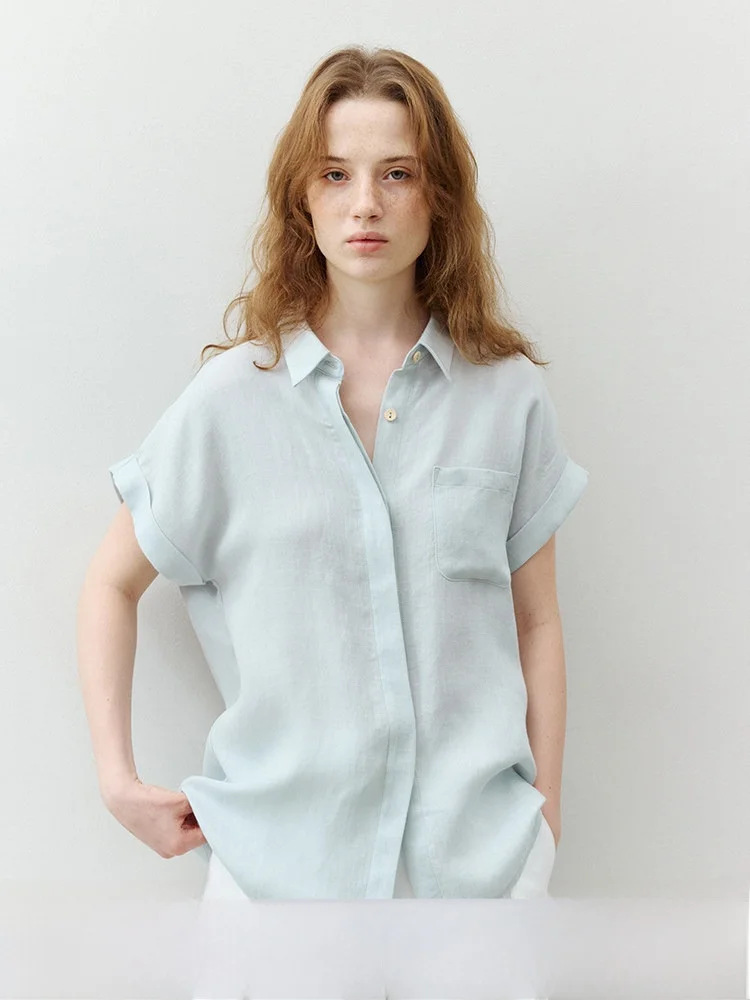 

Loudan Silk Casual Shirt Women Summer Loose Cuffed Pocket Top Breathable Commute Style Fashion Comfortable Women's Blouse