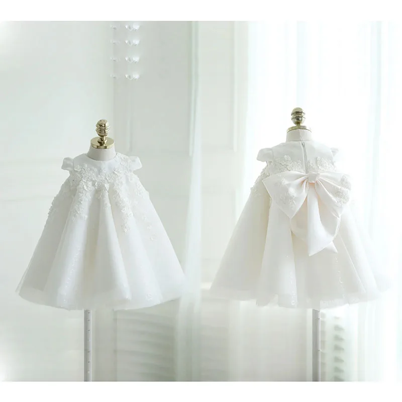 

white baby baptism dress lovely Lace appliques Flower Girl dress tulle Sequins first communion birthday formal occasion gown