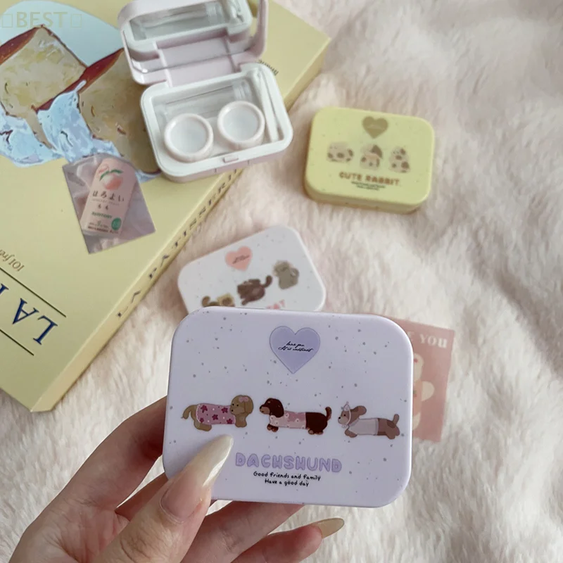 Portable Animal Pattern Care Contact Lens Box Beauty Lens Storage Box Mini Travel Set With Mirror Gift