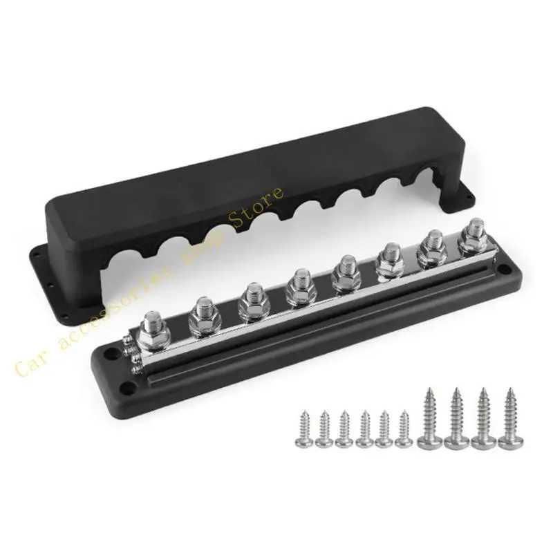 

T21E 3/8" 8 Power Distribution Block Bus Bar with Cover 600A Electrical Terminals Block for Marine Boat RVs Car
