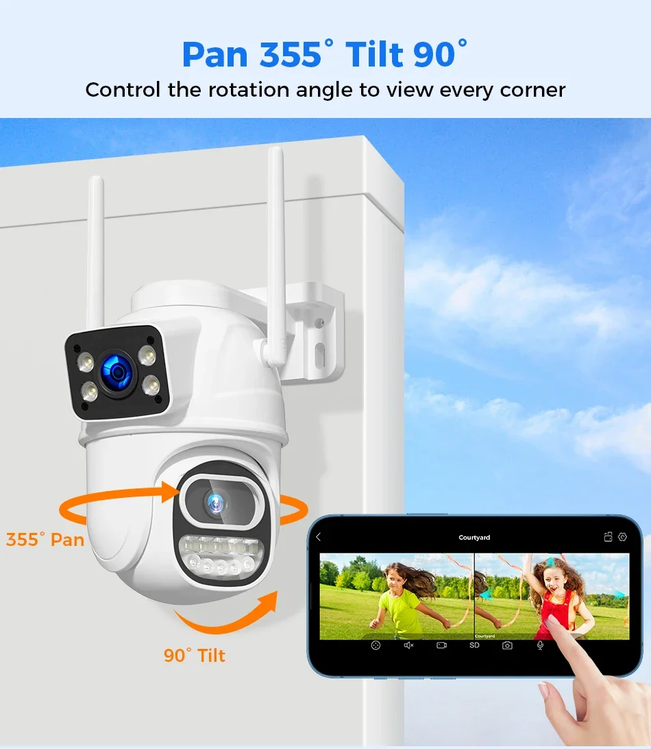 كاميرا 8MP 4K xiaolian PTZ Wifi مع عدسة مزدوجة شاشات مزدوجة AI كشف الإنسان كاميرا IP لاسلكية خارجية CCTV الأمن