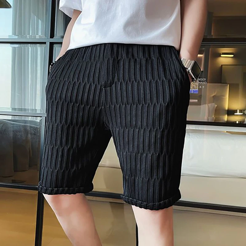 Fashion Lace Up Pockets Solid Color Casual Shorts Men\'s Clothing 2024 Summer New Loose Korean Elastic High Waist Shorts