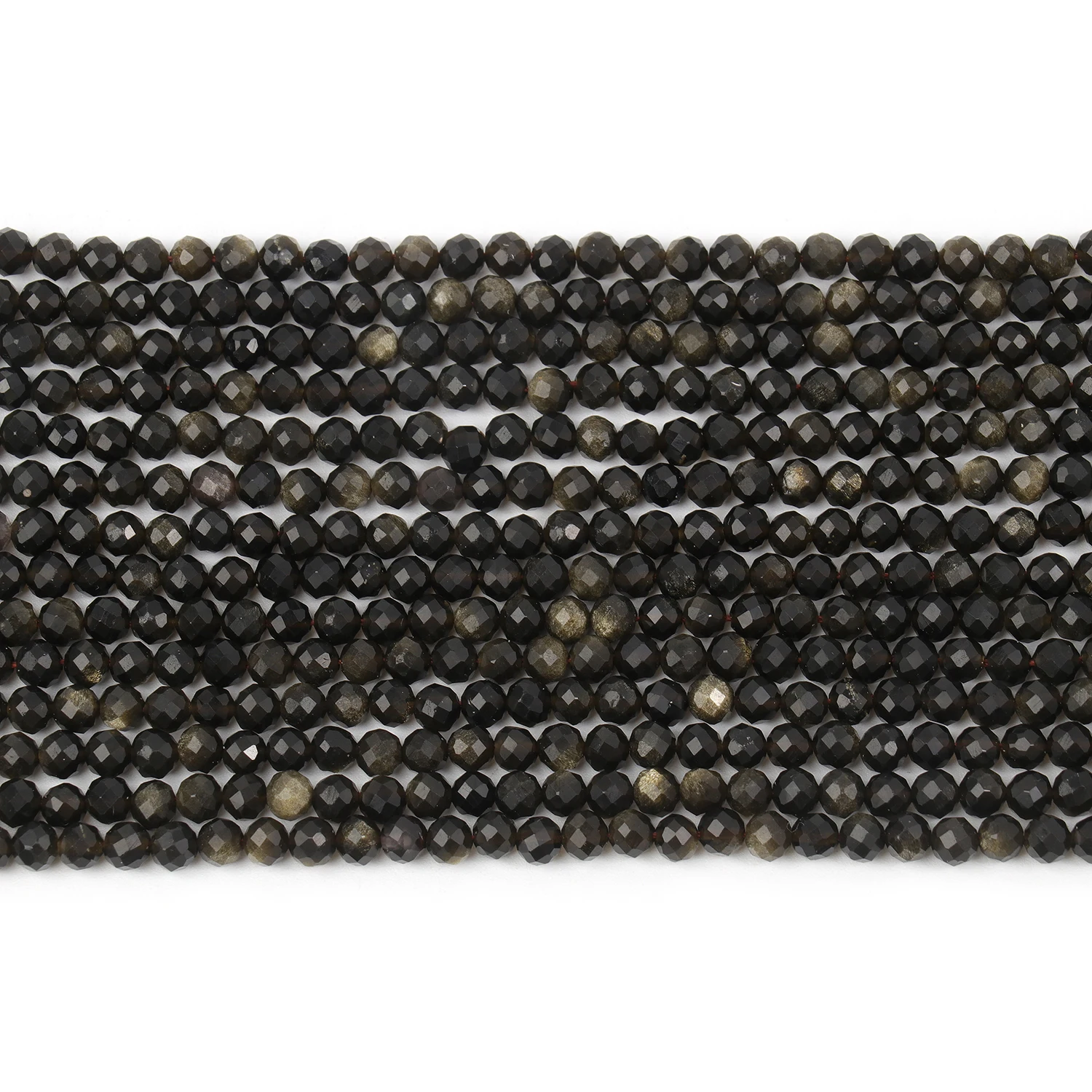 Großhandel Facettierte 2 3 4mm Naturstein Goldfarbene Obsidian-Perlen Runde Kleine Lose Perlen für Schmuckherstellung DIY Armbänder – Detail 3