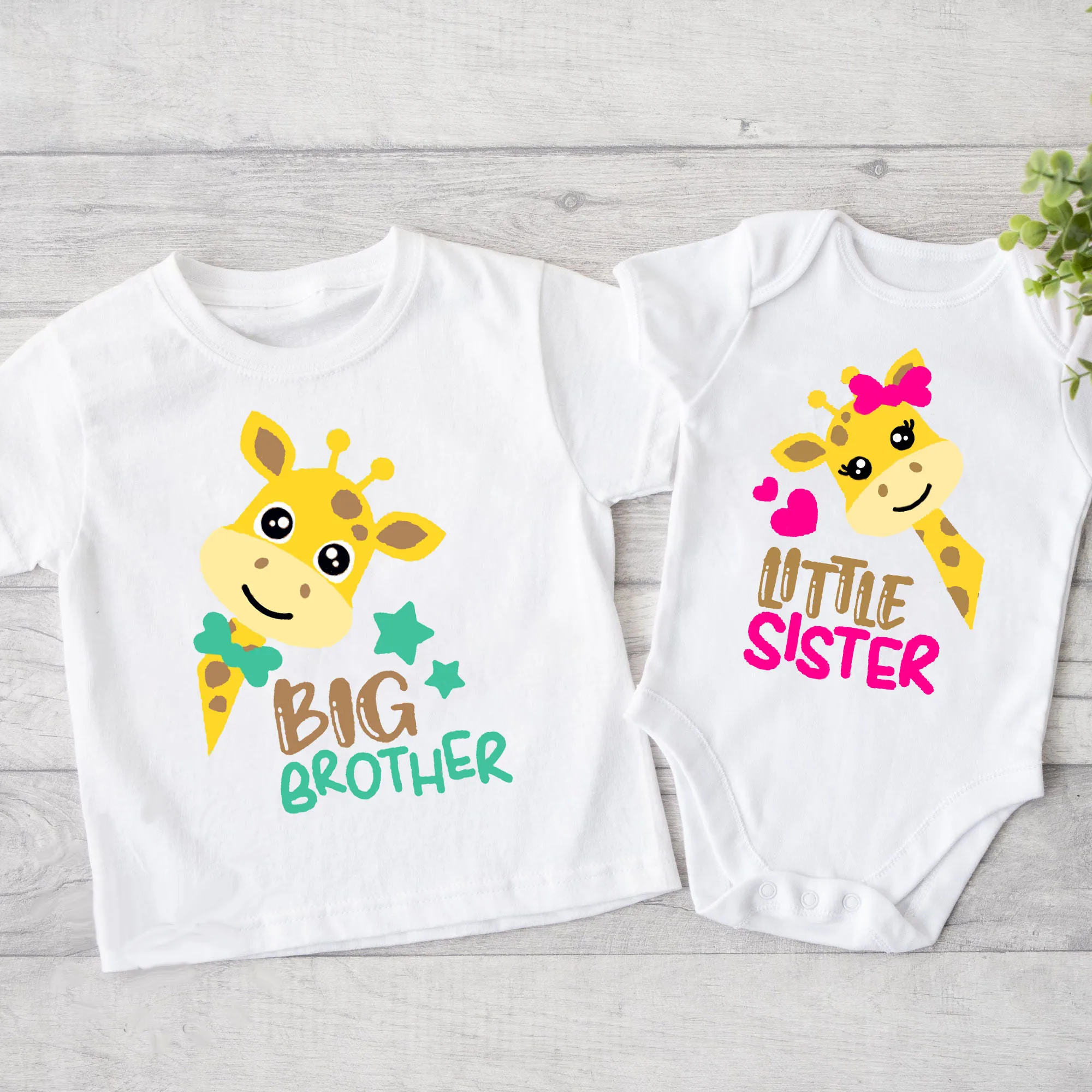 Big Sister Little Brother Family Matching Clothes Giraffe Print Boys Girls T-shirt Toddler Romper KidsTops Short Sleeve Outfits