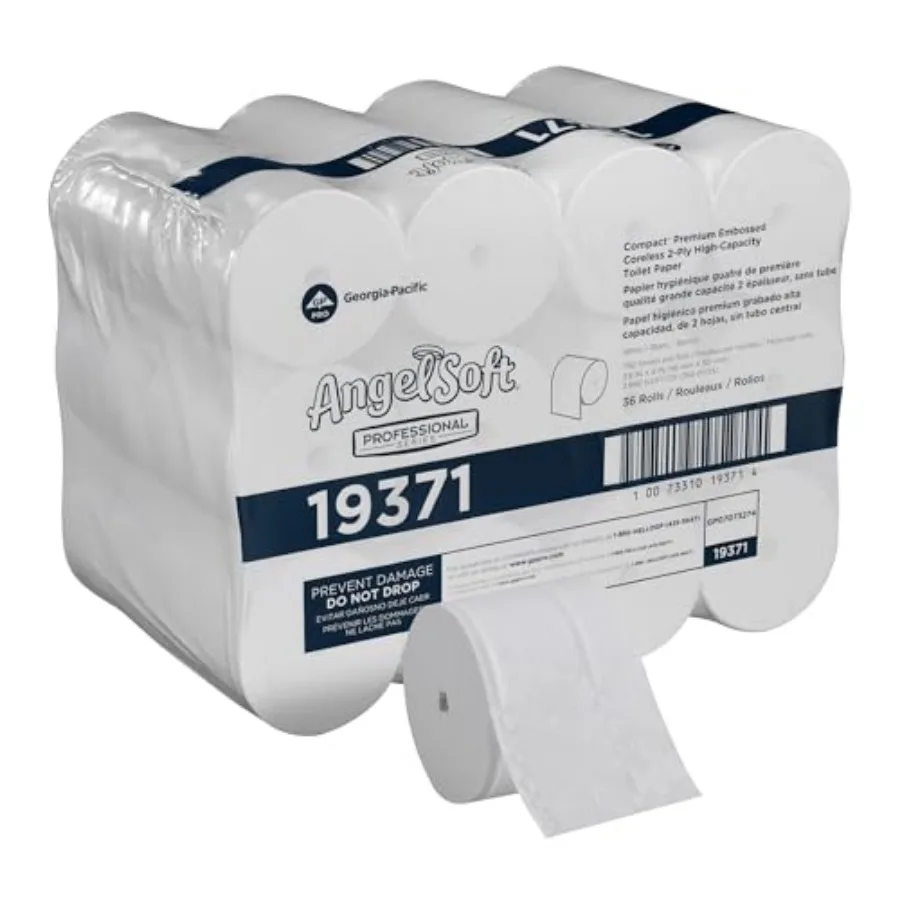 Angel Soft Professional Series Compact Premium Embossed Coreless 2-Ply High-Capacity Toilet Paper by GP PRO, White, 19371, 750