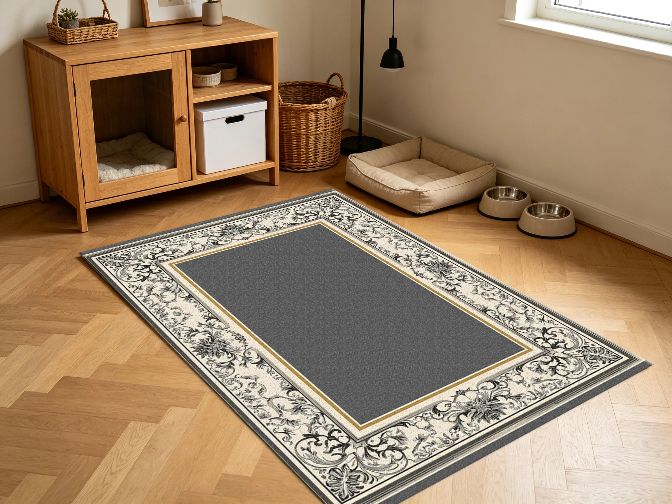 Vintage Ornate Floral Frame Carpet Flooring, Luxury European Style Non Slip Area Rug for Living Room Entryway Decor