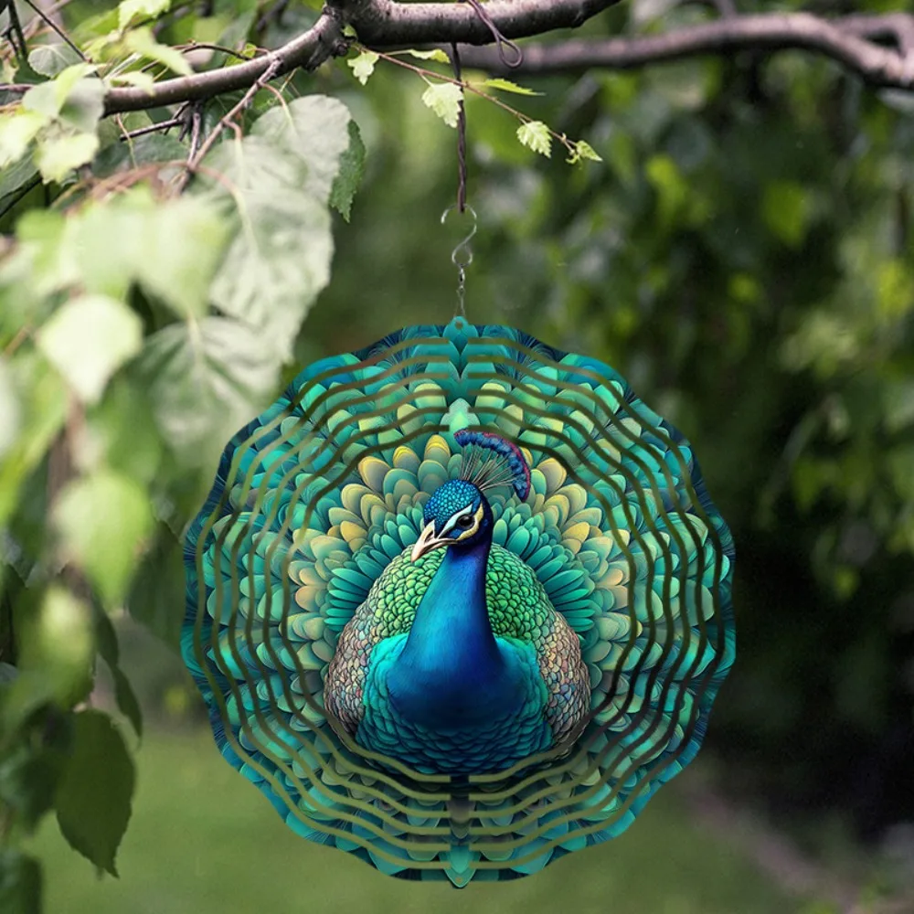

Colorful Peacock Metal Wind Chime for Garden Patio Decor Outdoor Hanging Art Ornament No Battery Required