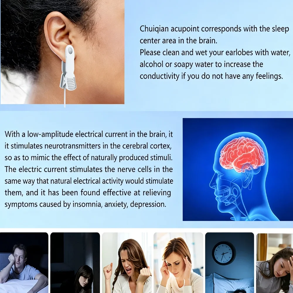 Sleep Aid Device CES Stimulation Therapy with 1000Hz Patches Hand held Anxiety Depression Fast Sleep Instrument