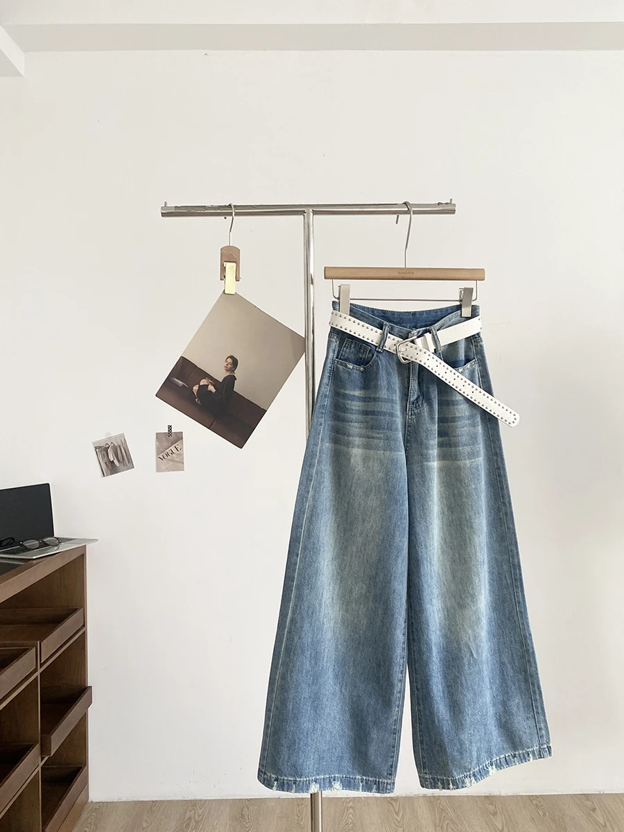 

Весна 2026: Модные женские джинсы с высокой талией, облегающие, в стиле ретро, американский дизайн, универсальные, простые, широкие штанины