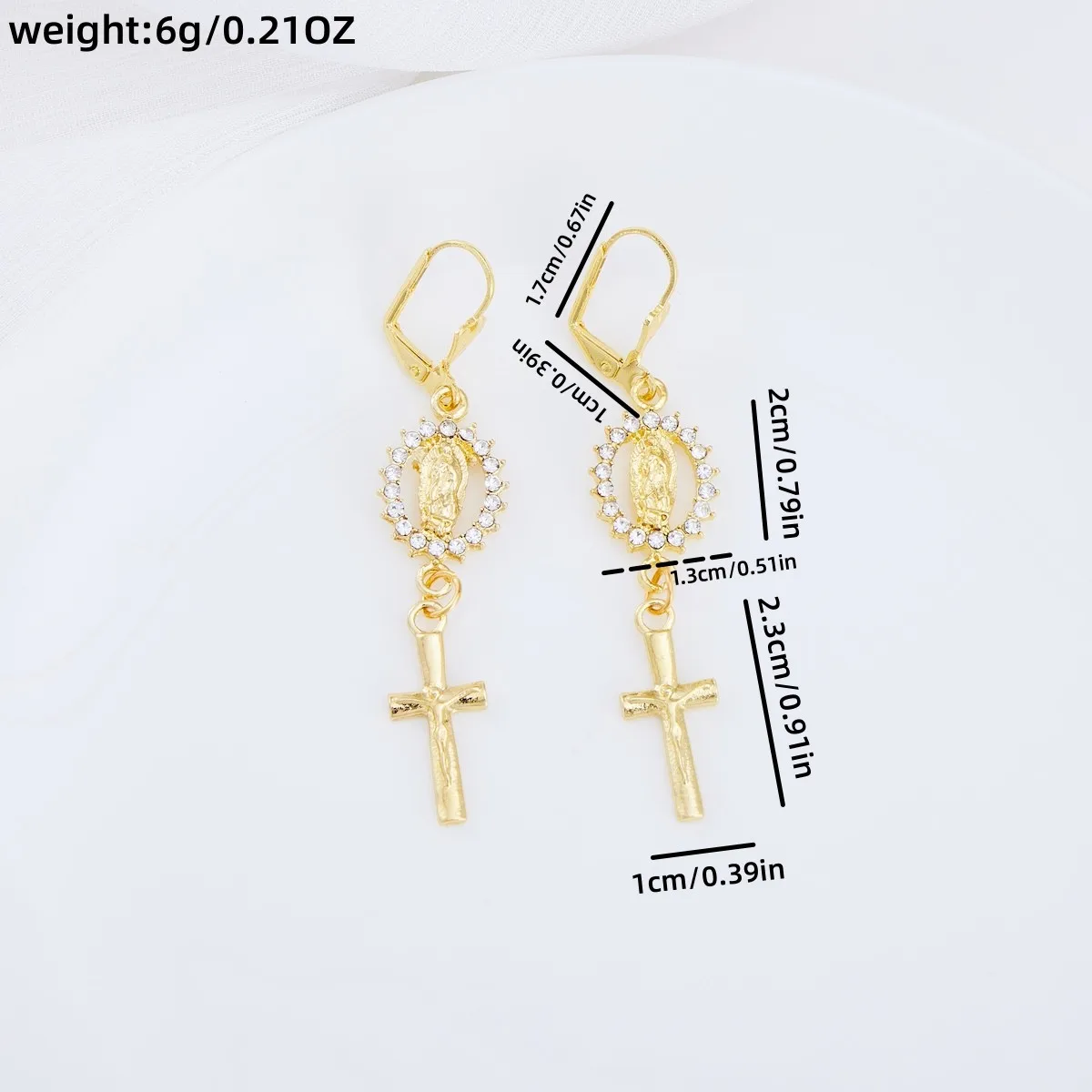 New Gold Color Cross Earrings Women Vintage Jesus Character Statement Female Inlay Rhinestone Jewelry Earrings Ear Accessories