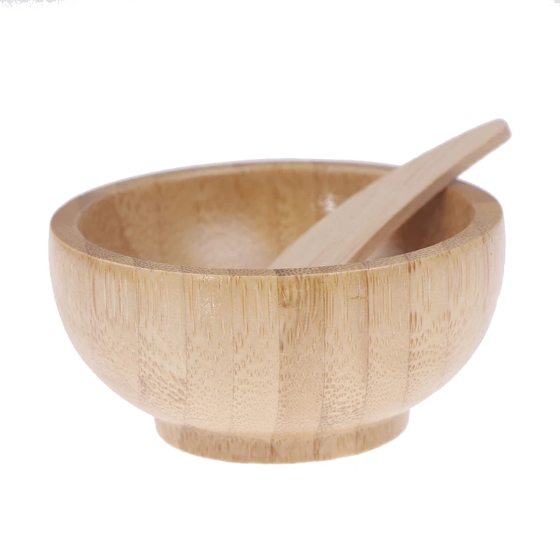 Empty Bamboo Facial Mask Bowl With Spoon Cosmetic Wooden Mask Tools DIY Tableware Makeup Container Set