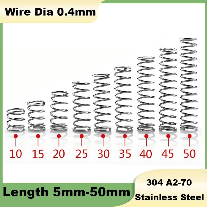 10Pcs Wire Dia 0.4mm Compression Springs 304 A2 Stainless Steel Small Pressure Spring Outside Diameter 2.0~8.0mm
