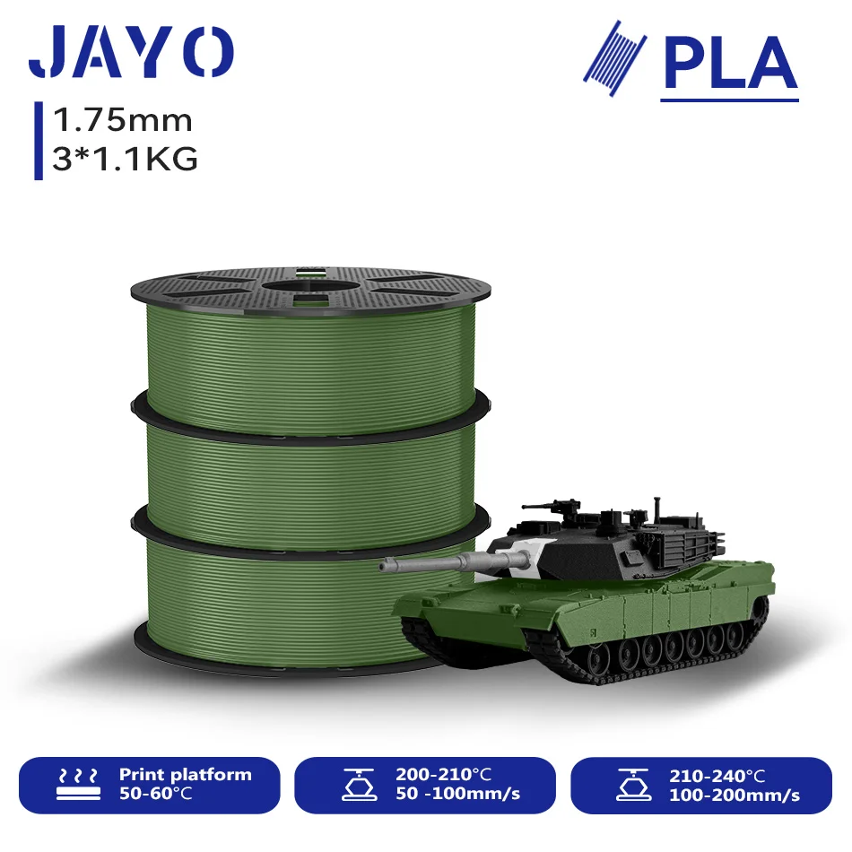 JAYO 3D PLA Druckerfilament 1,75mm Ungiftig & Blasenfrei PLA-Kunststoff als 3D-Druckfilament für 99% der 3D FDM Drucker & Stifte 1,1KG/Rolle*3