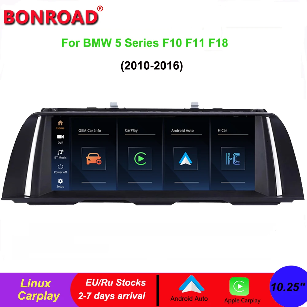 Bonroad Wireless Apple CarPlay Android Auto Car Multimedia Radio Player For BMW 5 Series F10/F11 CIC NBT Navigation GPS Screen