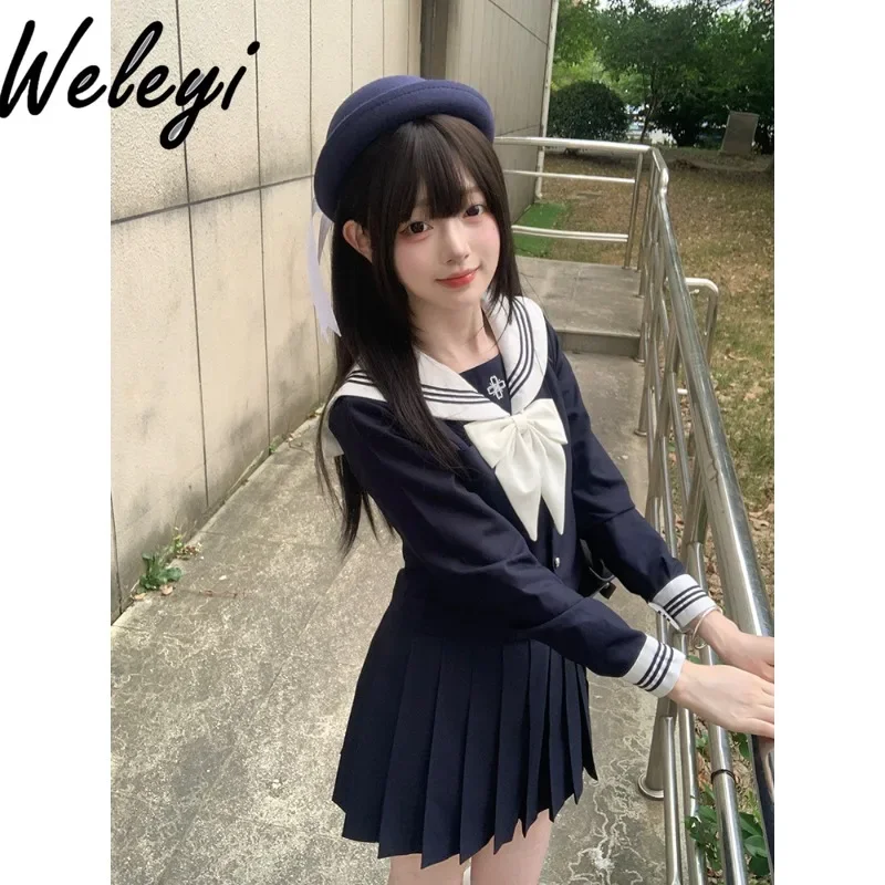 

Japanese Ropa De Mujer Jirai Kei Sailor Uniform Suit Summer and Autumn Sweet College Style Long Short Sleeve Fashion Skirt Sets