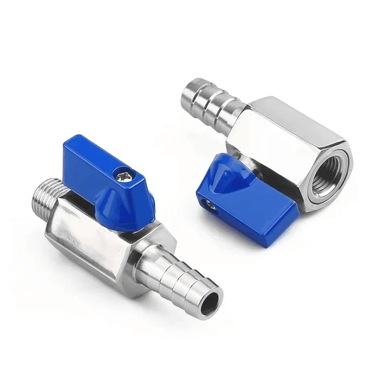 

6mm 7mm 8mm 10mm 12mm Hose Barb 1/8" 1/4" 3/8" 1/2" BSP Male Female Thread 304 Stainless Steel Mini Ball Valve With Blue Handle