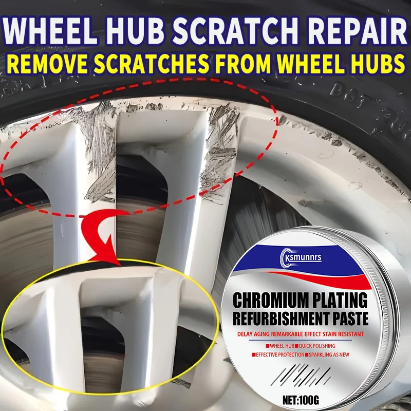 Universal Car Wheel Hub Repair Paste 100g - Scratch, Fade Removal for Aluminum Alloy & Chrome Rims, Polishing Wax for Black, Whi