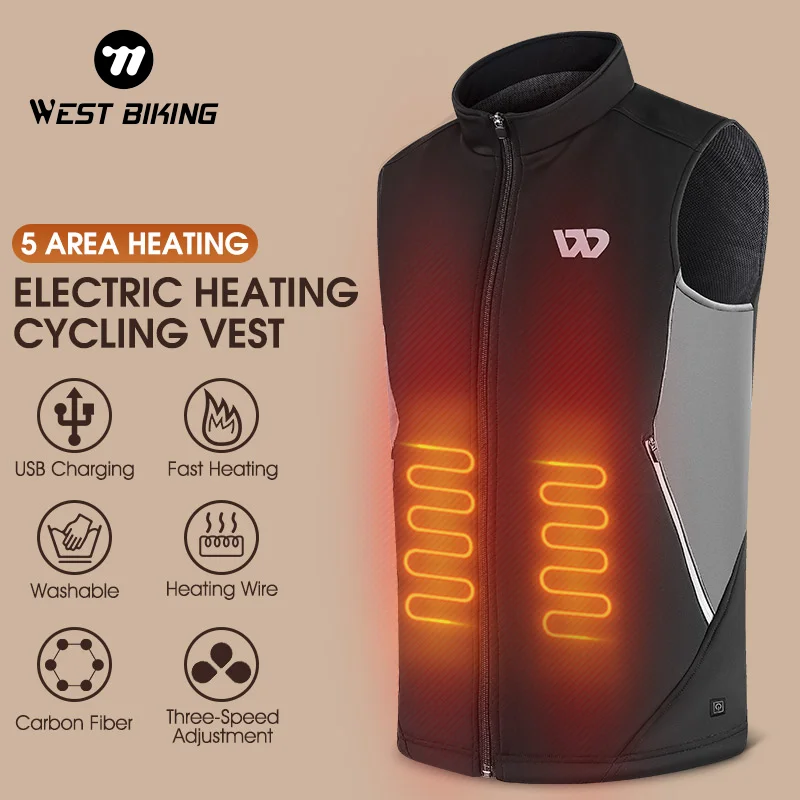 WEST BIKING Electric Heating Cycling Vest Three Gear Adjustment USB Heating Jackets Outdoor Camping Winter Warm Clothes Coat