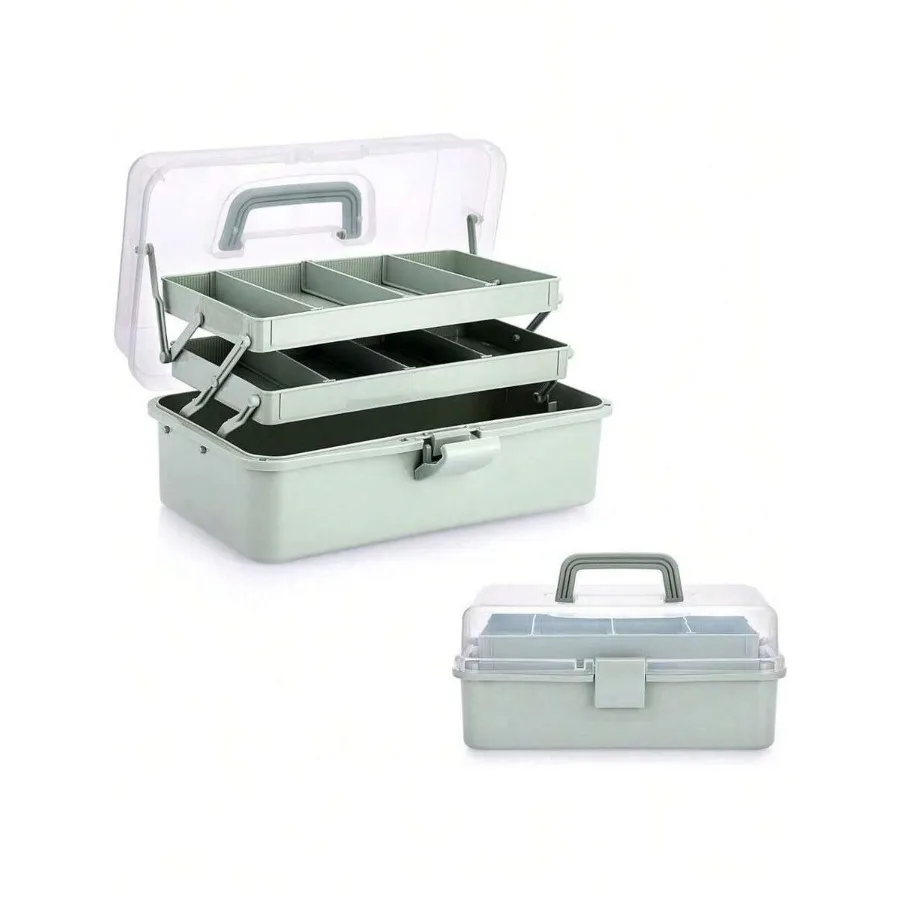 

3-Layer Plastic Dividing Storage Box Craft Organizer And Storage With Adjustable Spacers Portable Handled Art Supply Organizer