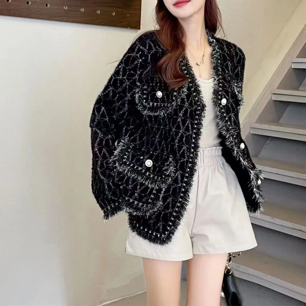 

Однобортный женский вязаный кардиган, корейская версия, свободная куртка с кисточками, женский повседневный весенне-осенний свитер, верхняя одежда, топ