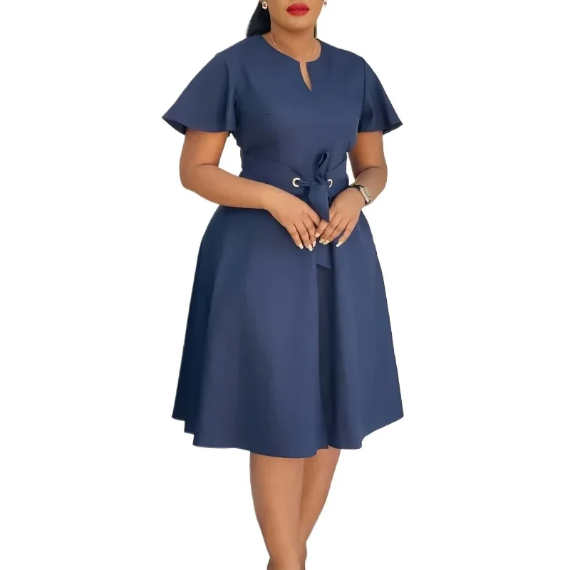 

Elegant Dress Women for Wedding Party Summer Fashion Short Sleeve V-neck Midi Dress Outfits Dashiki African Clothes Women