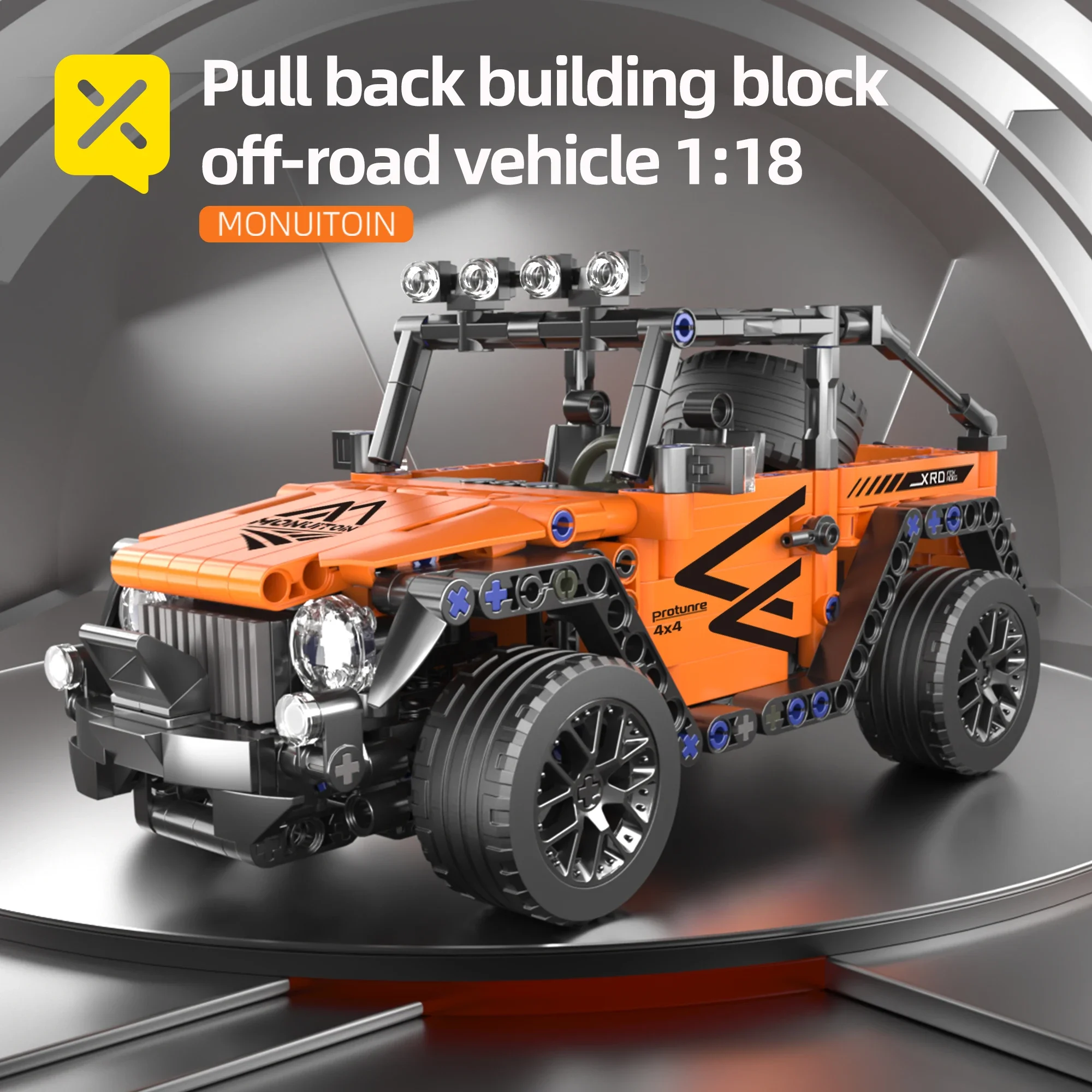 

1:18 Scale Pull-Back Off-Road Vehicle Toy 477-Piece Building Block Classic Model Boys' and Adults' Christmas Gift