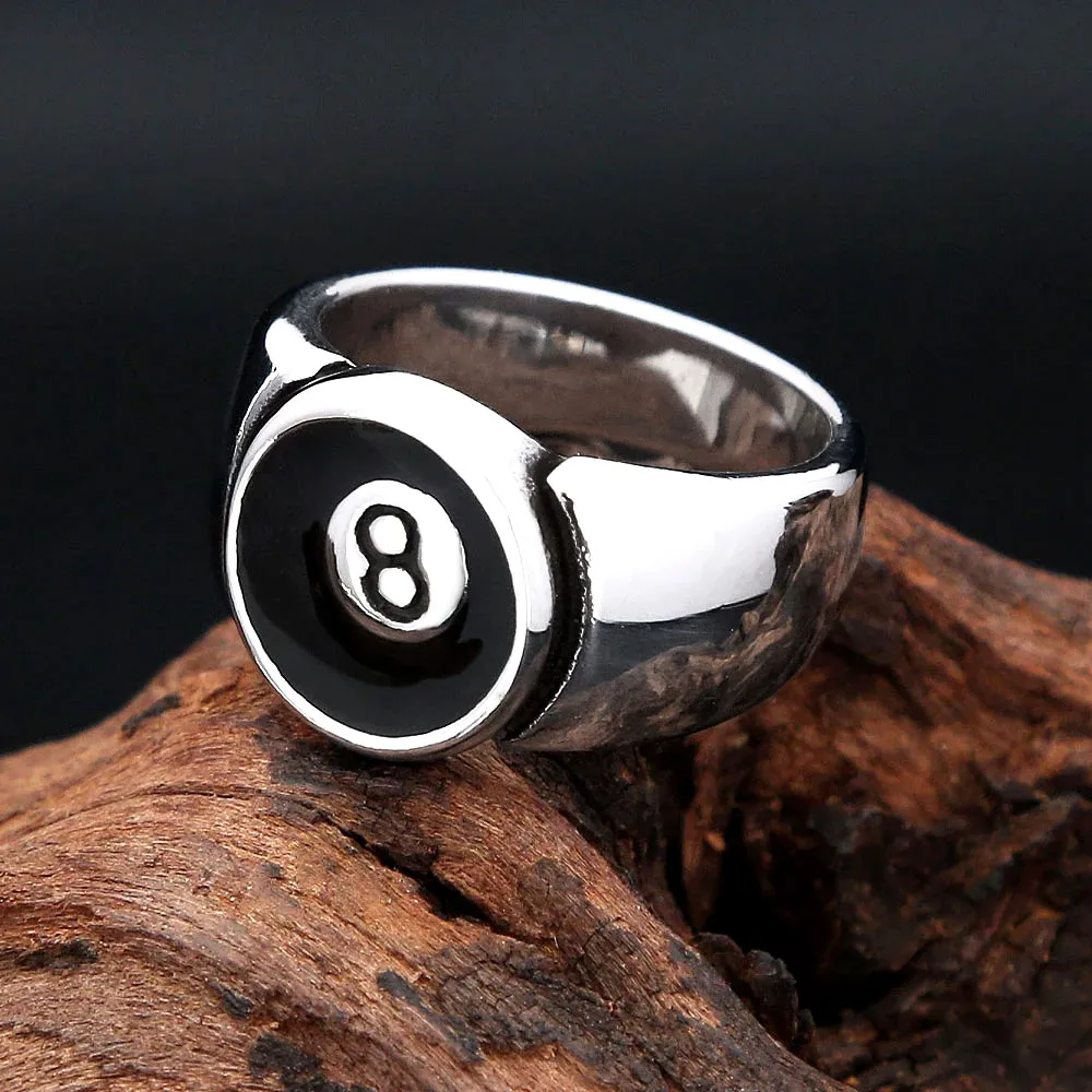 High Polished Number Black Eight Billiard Stainless Steel Ring For Men And Women Lucky Hip Hop Streetwear Fashion Jewelry Gifts