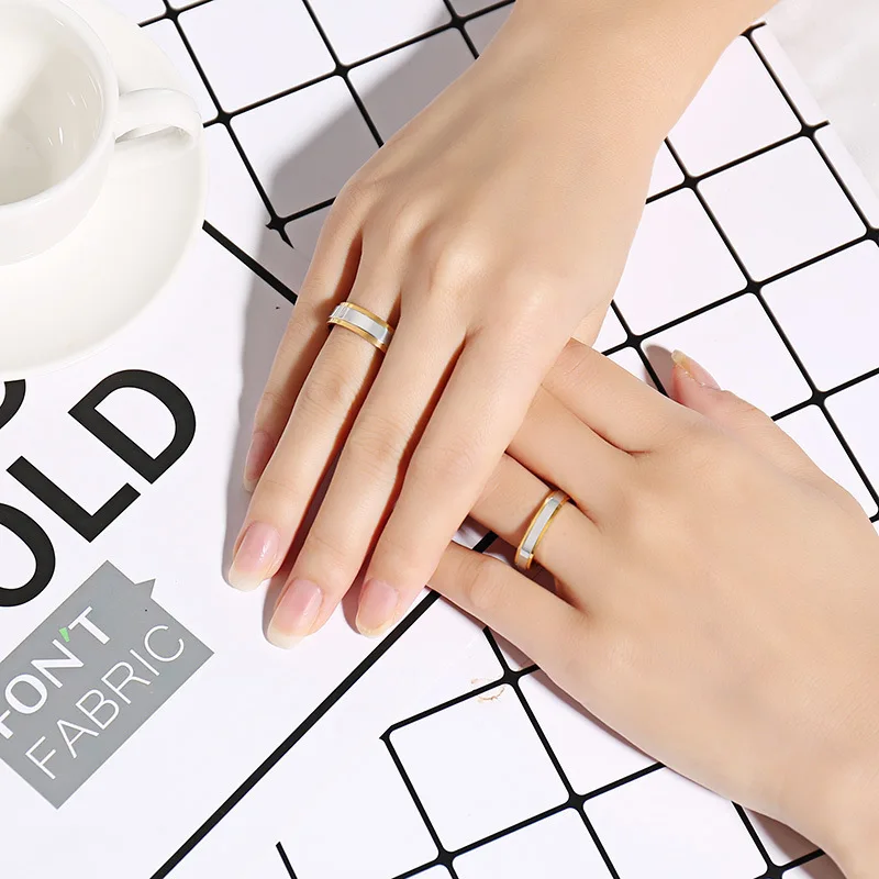 4/6MM Women\'s Wedding Ring Double Color Gold Silver Stainless Steel Customized Male and Female Name Date Wedding Ring Jewelry