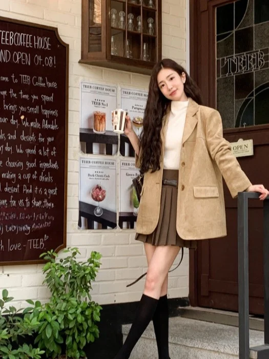 Traje Retro de gamuza con un solo botón Jaet para mujer, cuello elegante y adelgazante, Top versátil, ropa de trabajo coreana para ir al trabajo