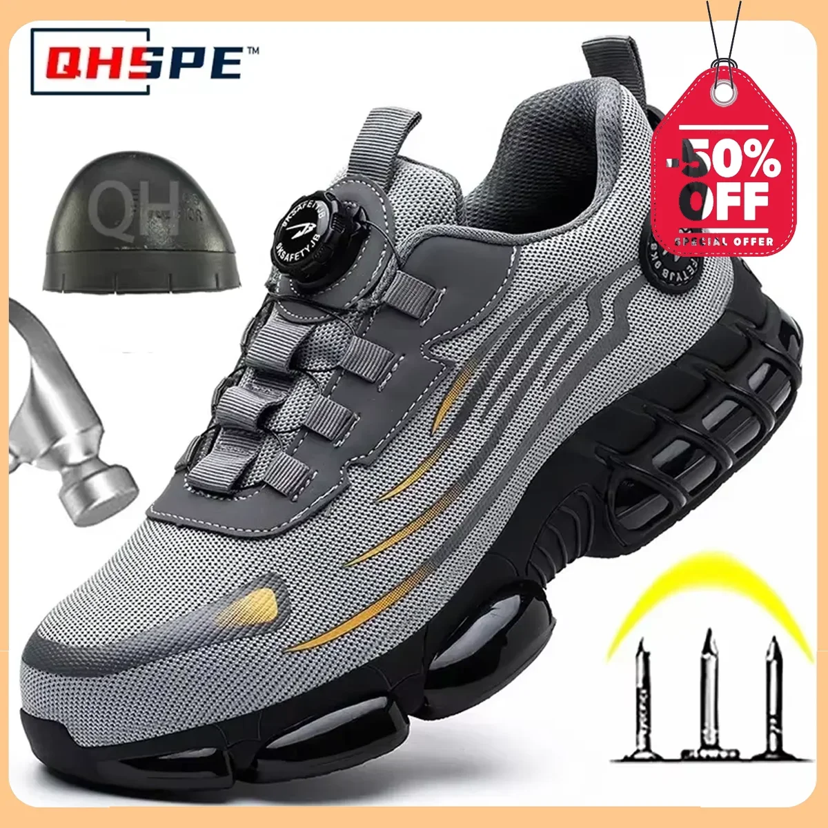 New Safetys Shoe Rotating Button Work Shoes Men Anti-smash Anti-puncture Shoes Fashion Men Sport Shoes Security Protective Boots