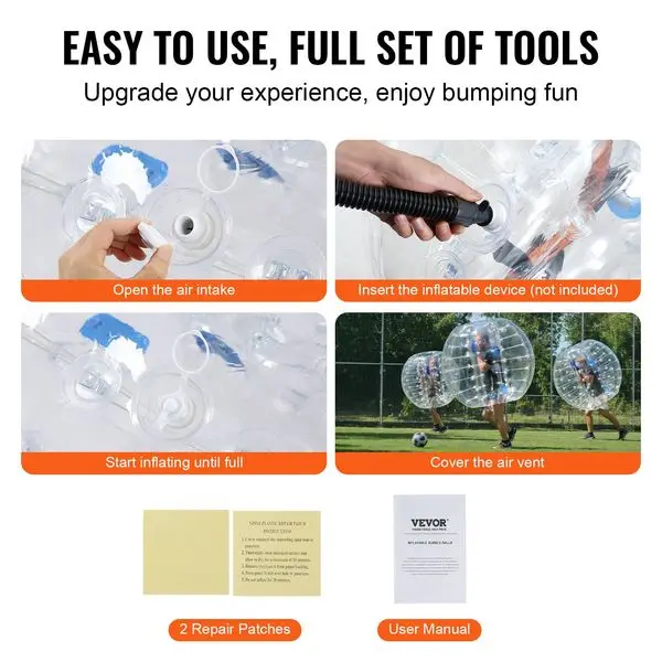 VEVOR Bola de parachoques inflable, 1 paquete, bolas de Sumo Zorb de cuerpo de 4 pies/1,2 M para adolescentes, bolas de burbujas de hámster humano de PVC de 0,8mm de espesor para exteriores