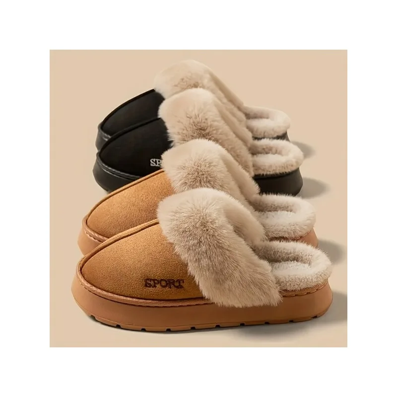 Zapatillas de casa para interiores y exteriores con forro de felpa de invierno para mujer con suela cómoda Diseño de pareja para mujeres y hombres