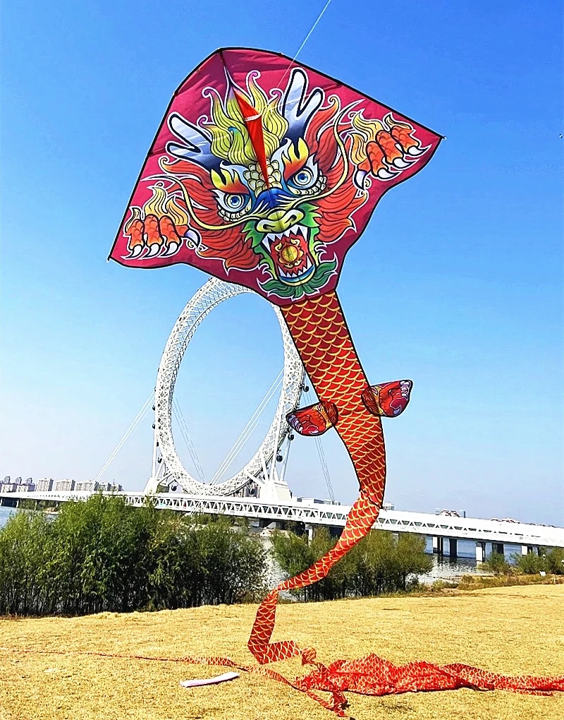 Envío Gratis, pipa de dragón chino de 100m, juguetes al aire libre 	 cerf volant enfants viento cometa niños acrobacias pipa palo volador latawiec ogon