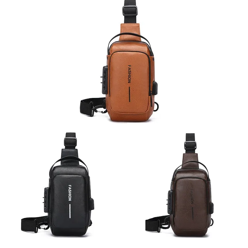 Men's Anti-Theft USB Chest Bag Multifunction Sling Shoulder with Password Lock for Crossbody Cycling